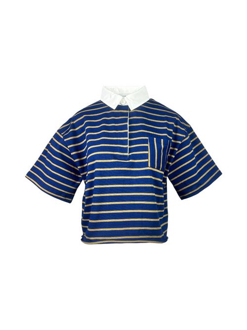 polo donna cropped a righe blu e cammello Noumeno Concept | T100-16000ORIGANO/OCEANO